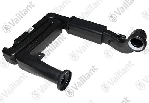 Frischluftrohr von Vaillant in dunkler Farbe, mit zwei Öffnungen, eine rund und eine rechteckig. Das Produkt ist aus Kunststoff gefertigt und hat eine einfache, funktionale Form.